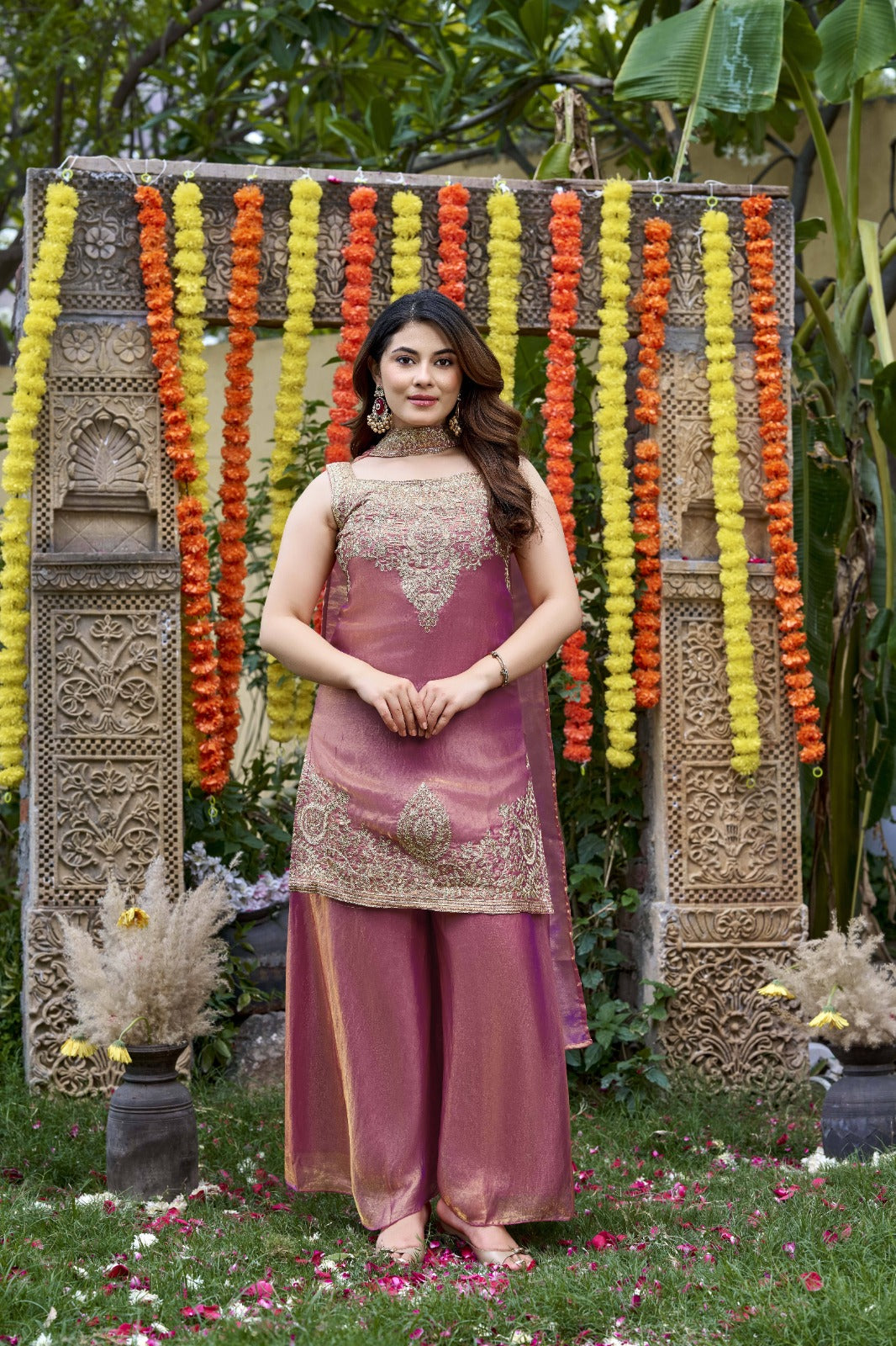 Mrinalini Lavender Embroidered Suit Set