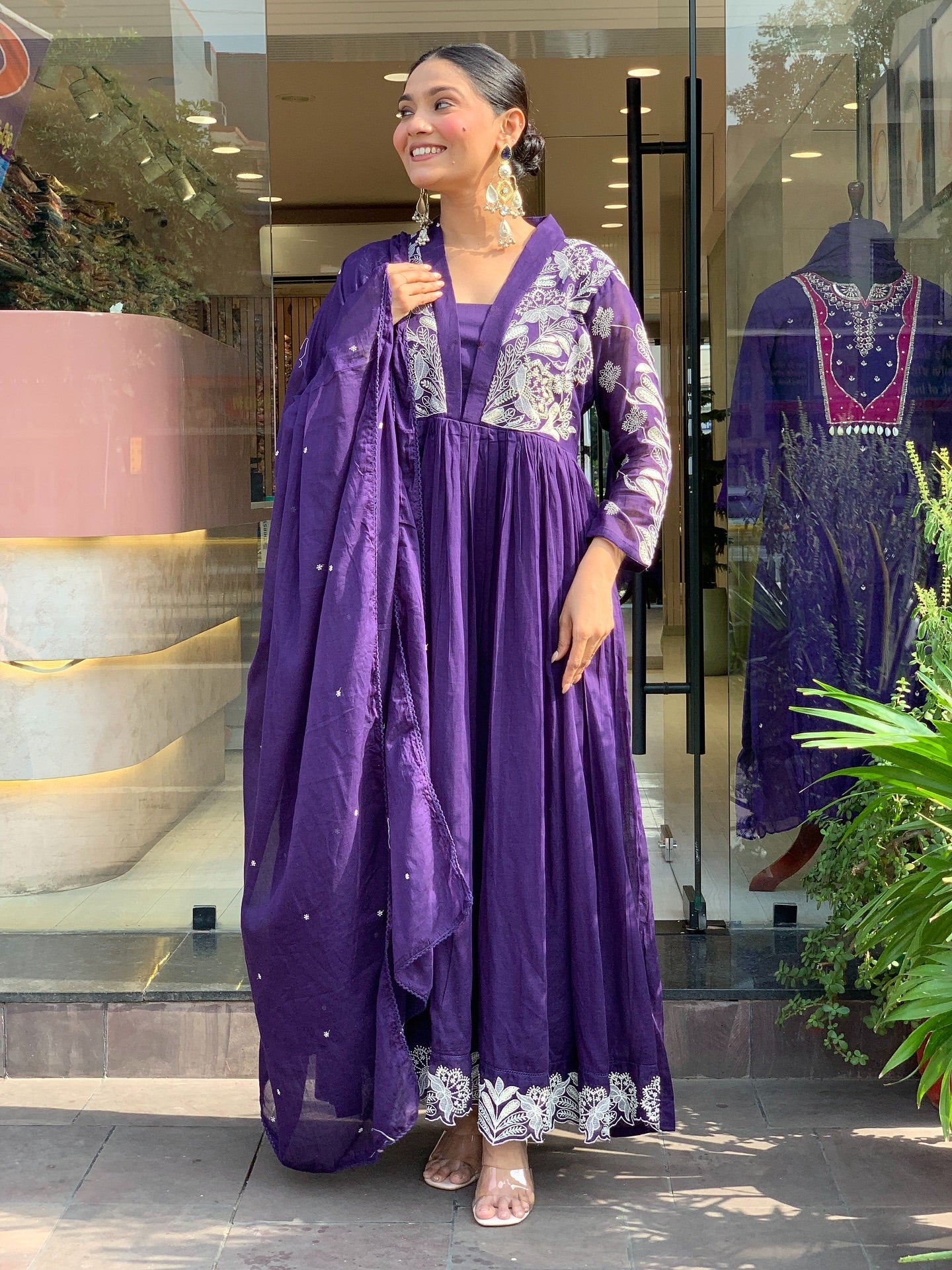 Beautiful Roman Silk Embroidery Suit Set