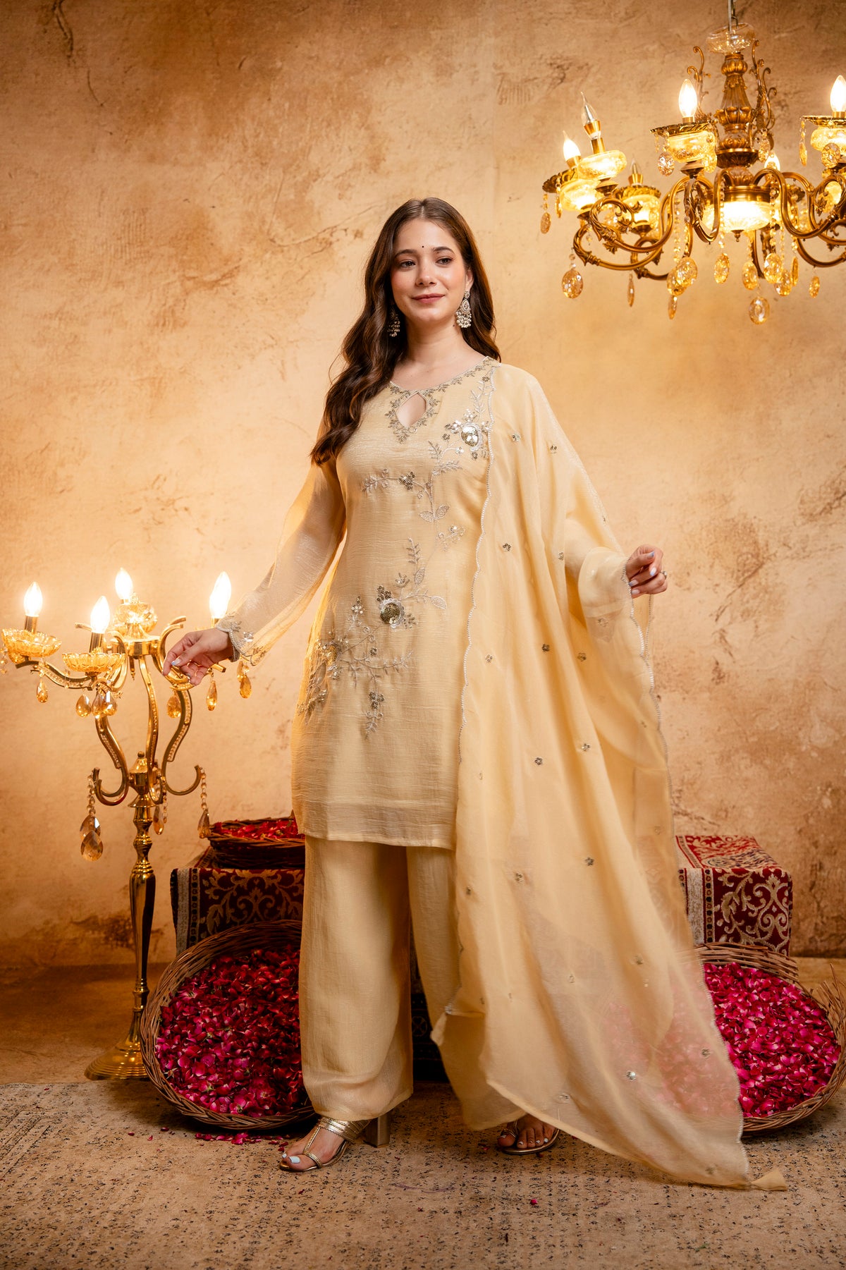 Ahilya Pastel Yellow Keyhole Embroidered Kurta Suit Set