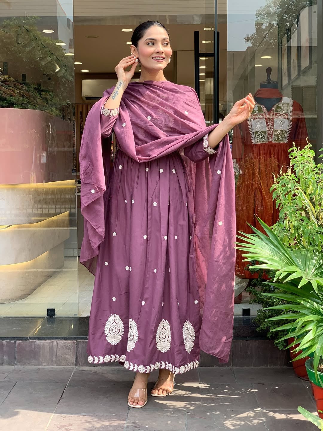 Elegant Chanderi Silk Embroidery Suit Set