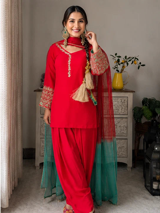 Amani Red Embroidered Suit Set