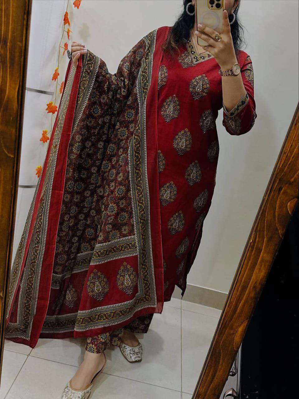 Charming Red Pure Mul Cotton Embroidery Suit Set