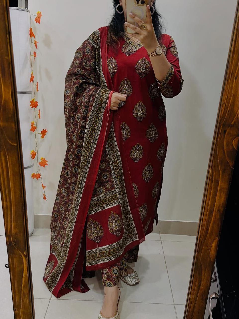 Charming Red Pure Mul Cotton Embroidery Suit Set