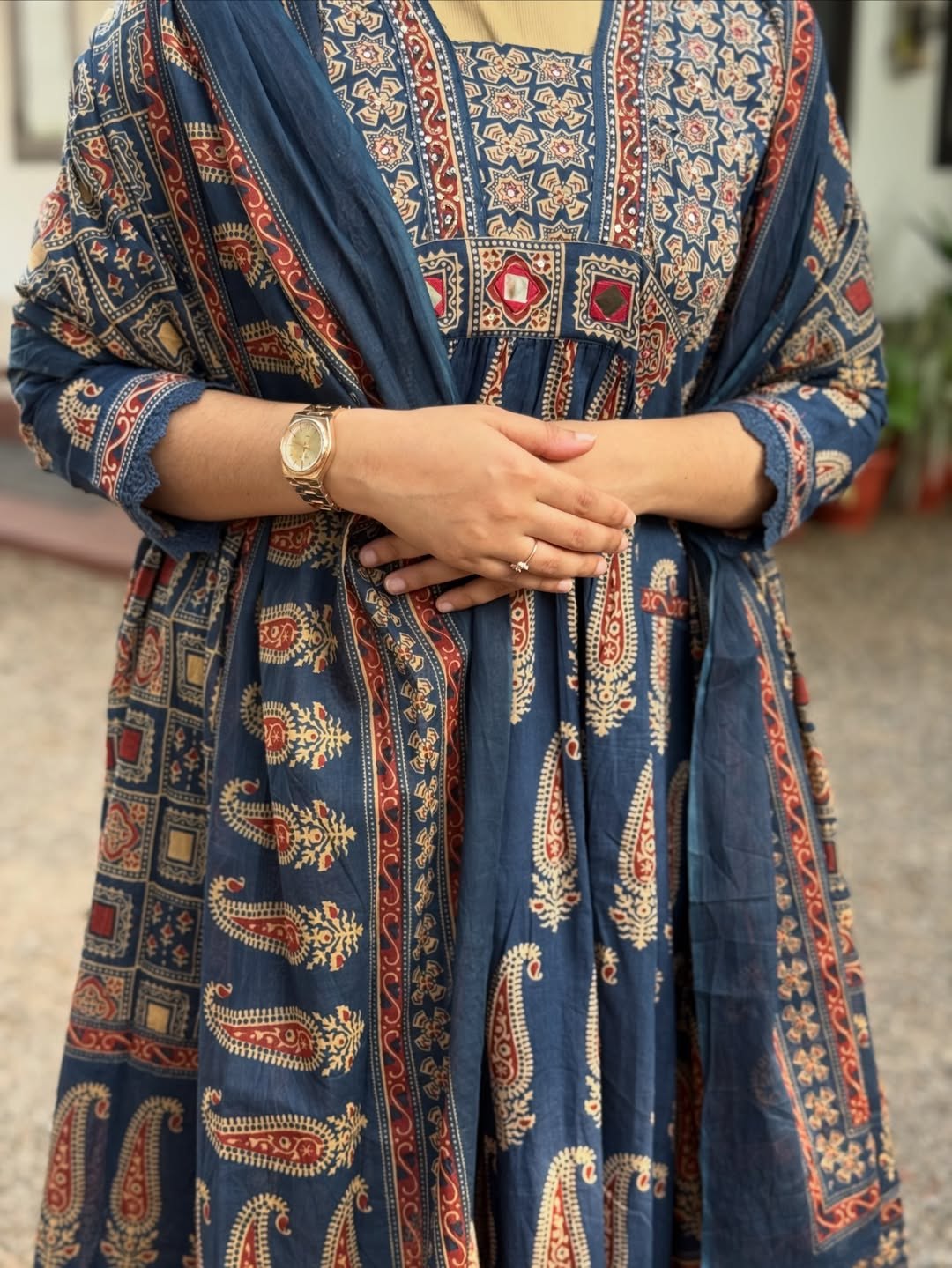 Very Graceful Pure Mul Cotton ajarakh A-Line Suit Set