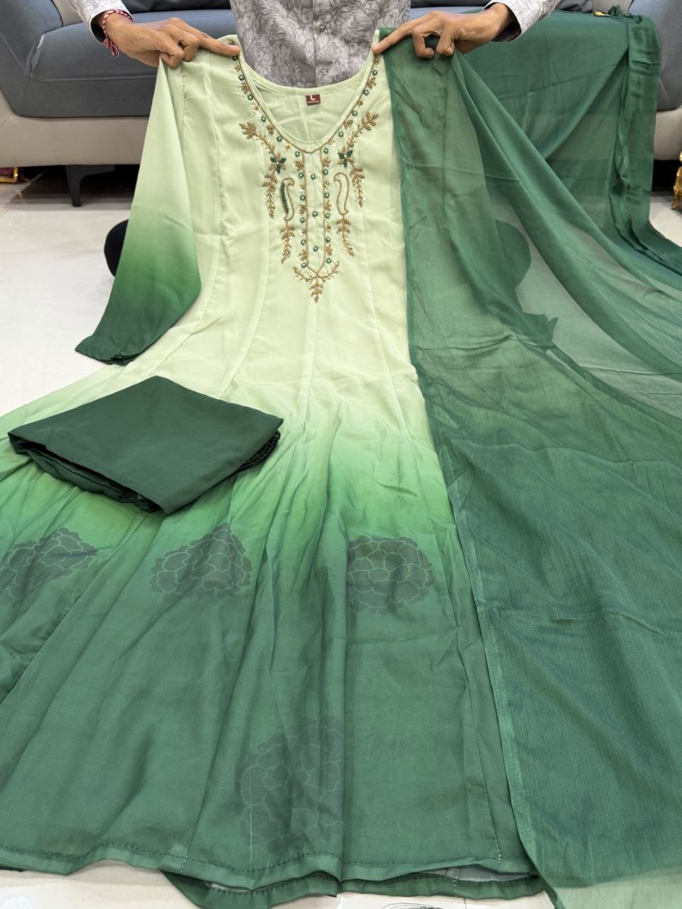 Mint Green Embroidered Anarkali Suit Set with Dupatta