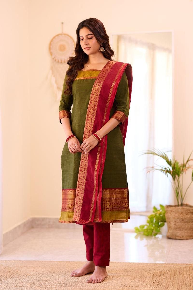 Most Beautiful South Cotton Suit Set With Jequard dupatta