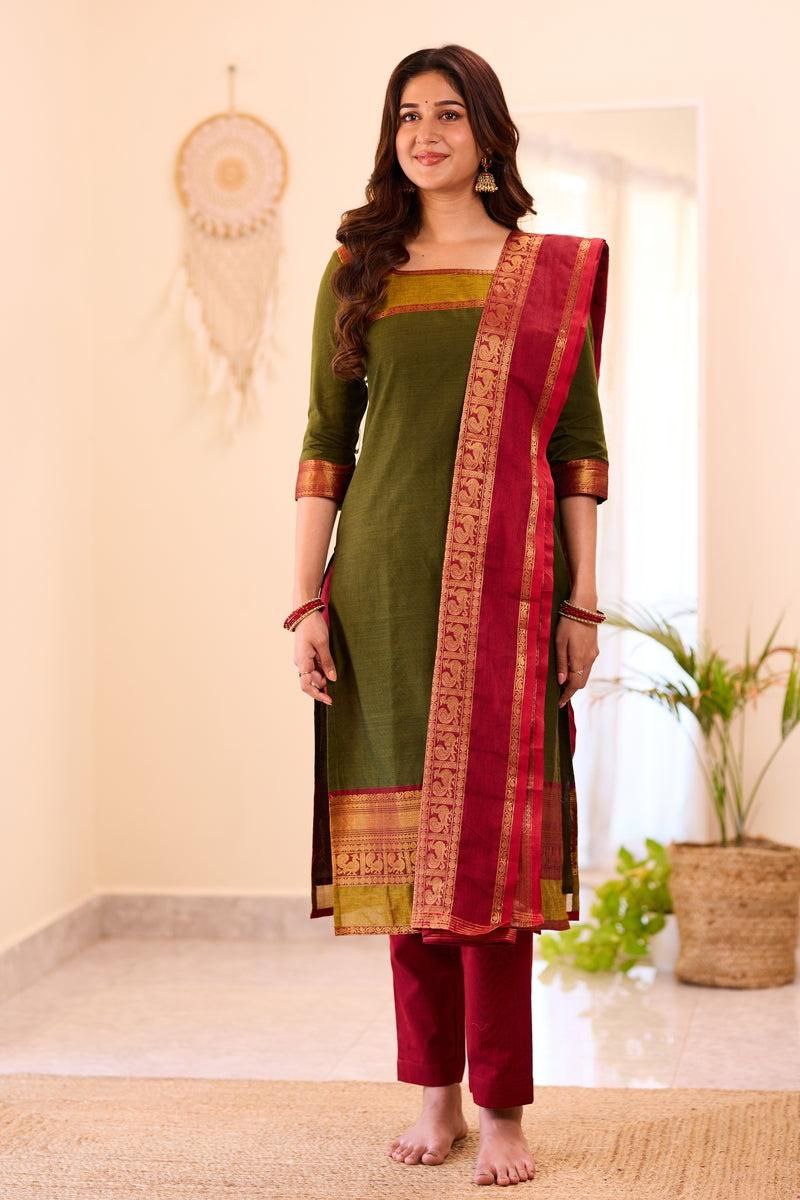 Most Beautiful South Cotton Suit Set With Jequard dupatta