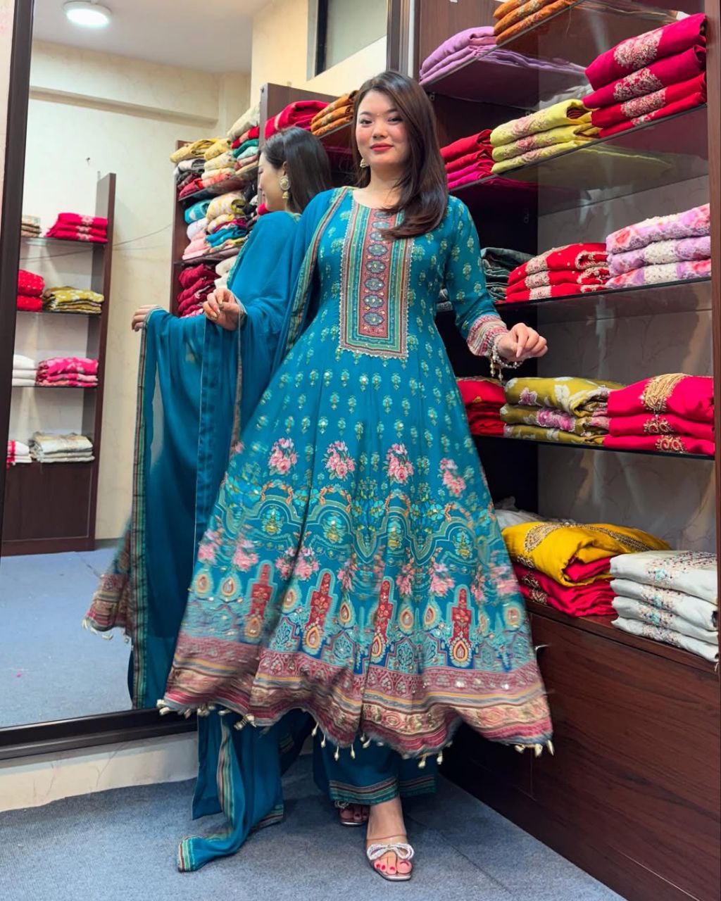 Most Magnificent Chinon Silk Anarkali Style Suit Set