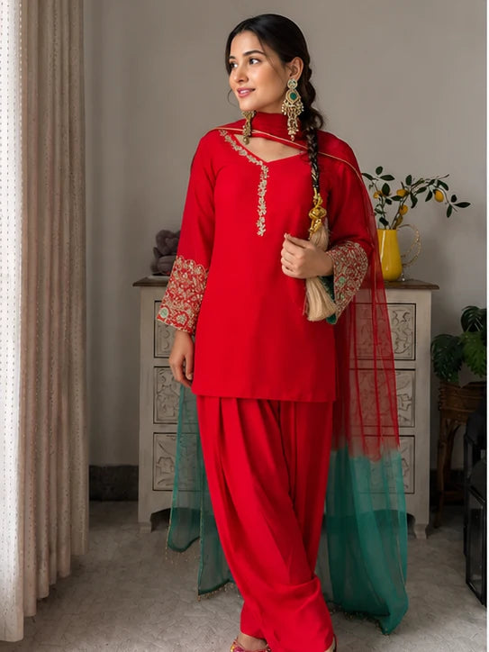 Amani Red Embroidered Suit Set
