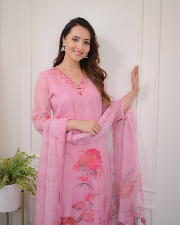 Most Beautiful Premium Organza (Taby) Suit set With Printed Dupatta