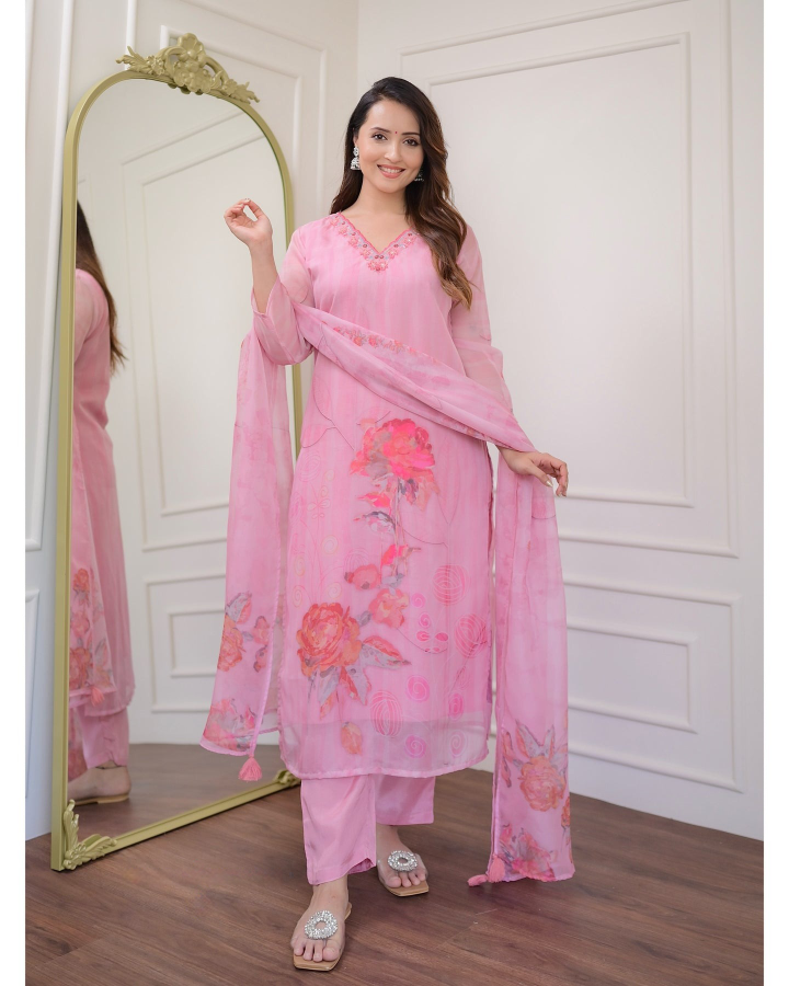 Most Beautiful Premium Organza (Taby) Suit set With Printed Dupatta