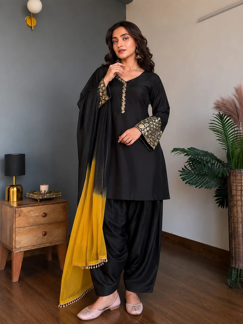 Amani Black Embroidered Suit Set