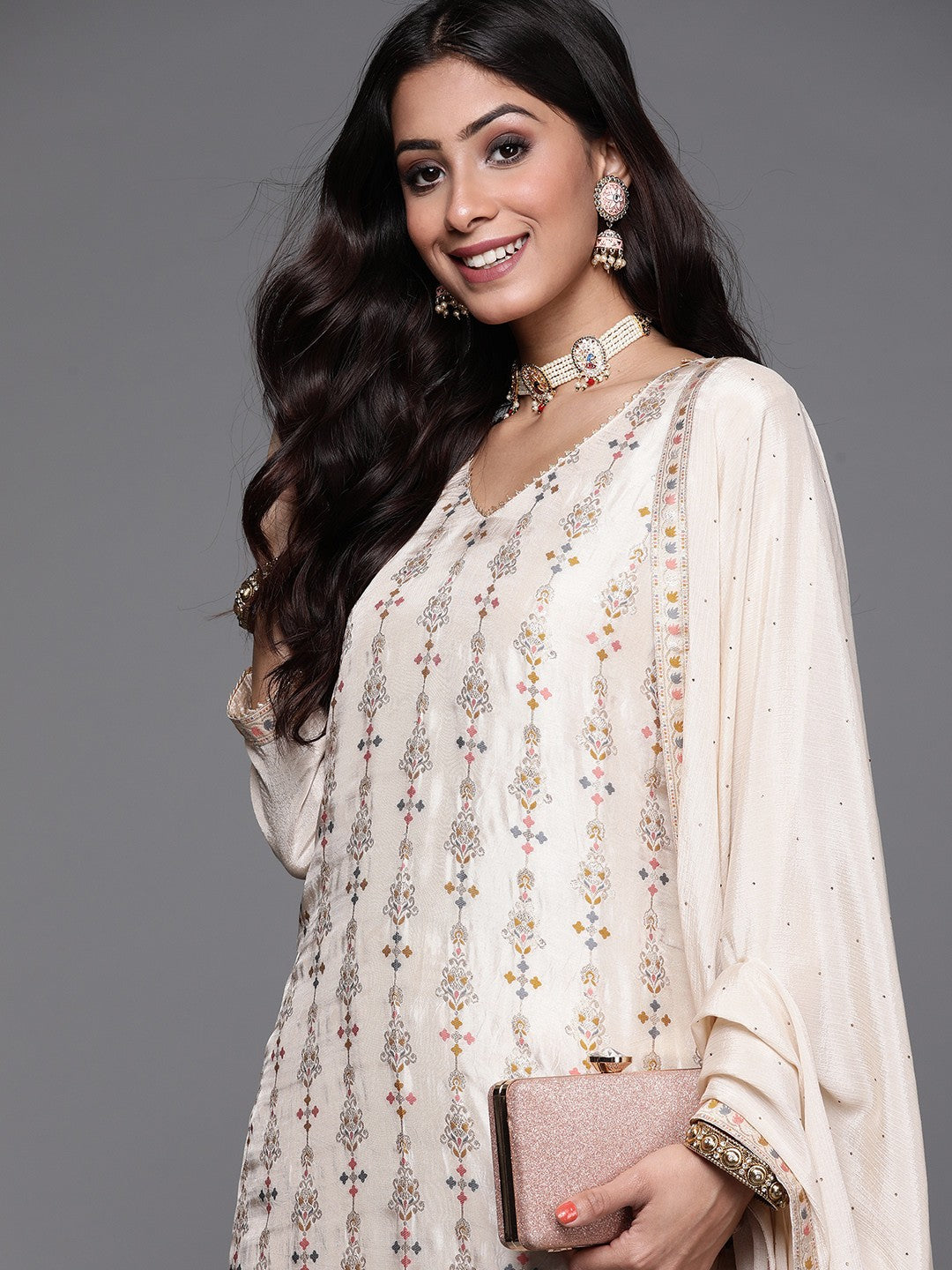 Staggering beige Beautiful  Pure Viscose Silk Suit Set