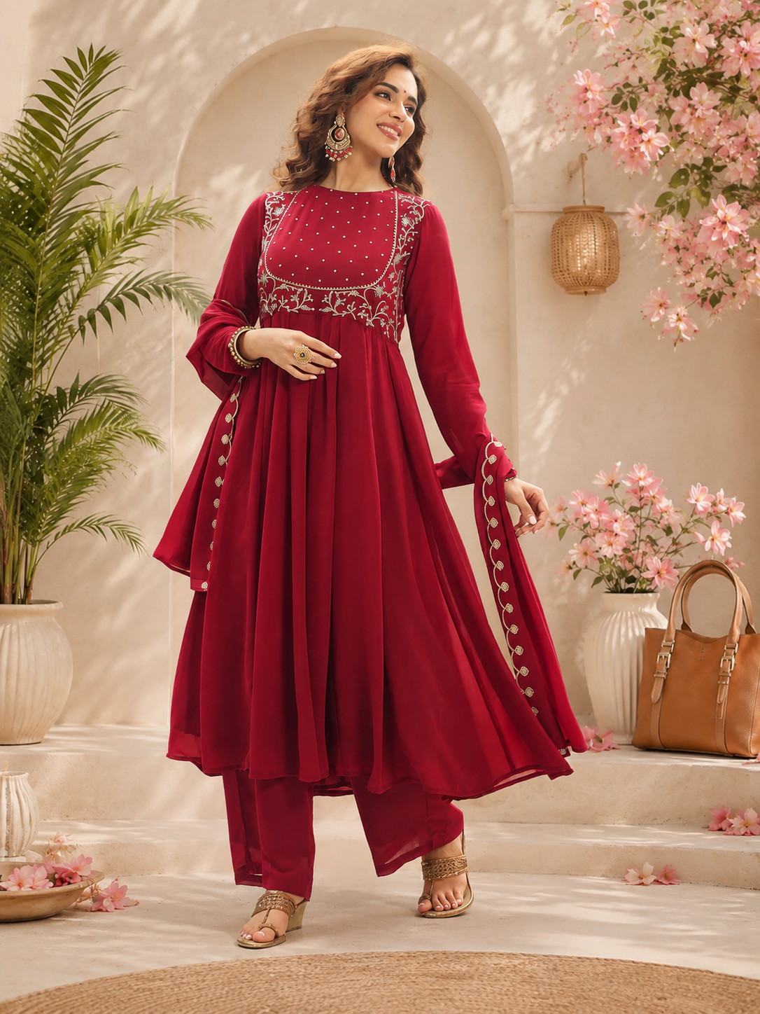 Sharvani Rosewood Anarkali Suit Set