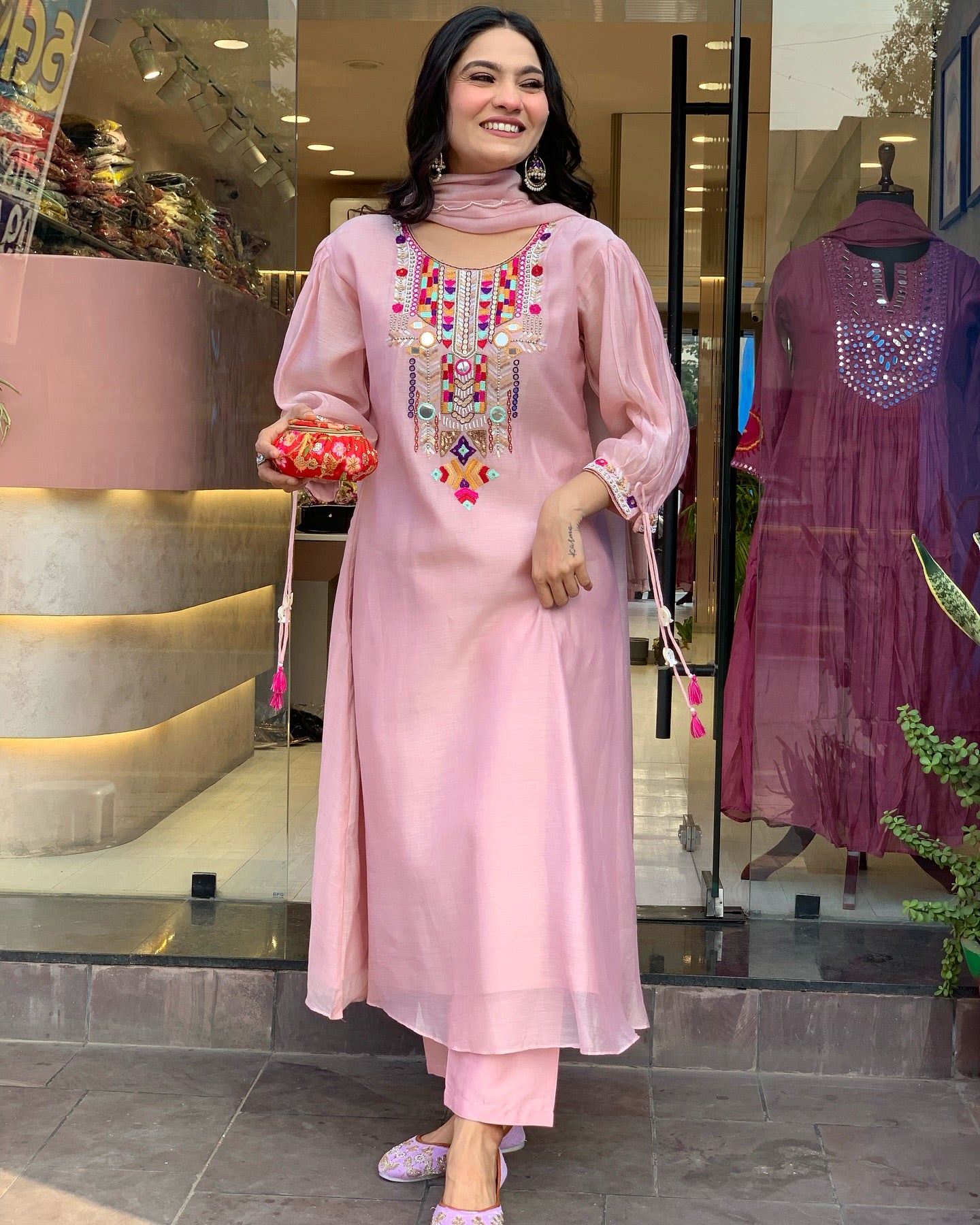 Most Elegant Baby Pink Chanderi Silk Suit Set