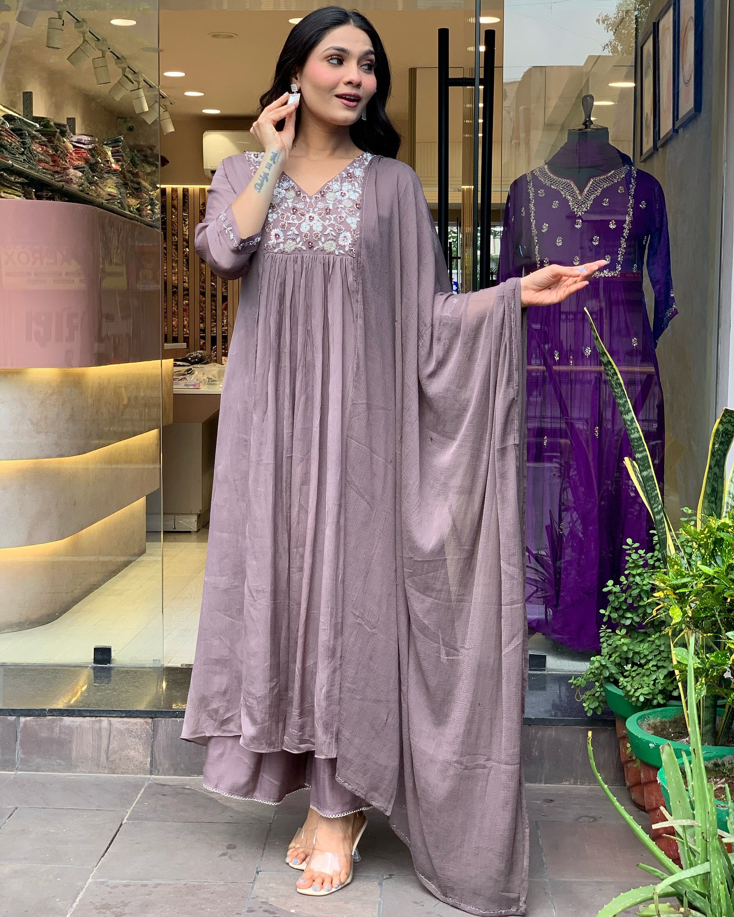 Tremendous Onion Beautiful Viscose Chinon Suit Set