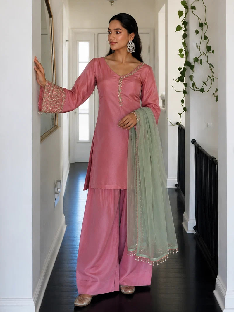 Amani Blush Pink Embroidered Suit Set