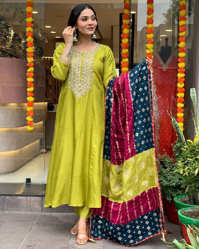 Precious Lemon Viscose Chanderi Suit Set