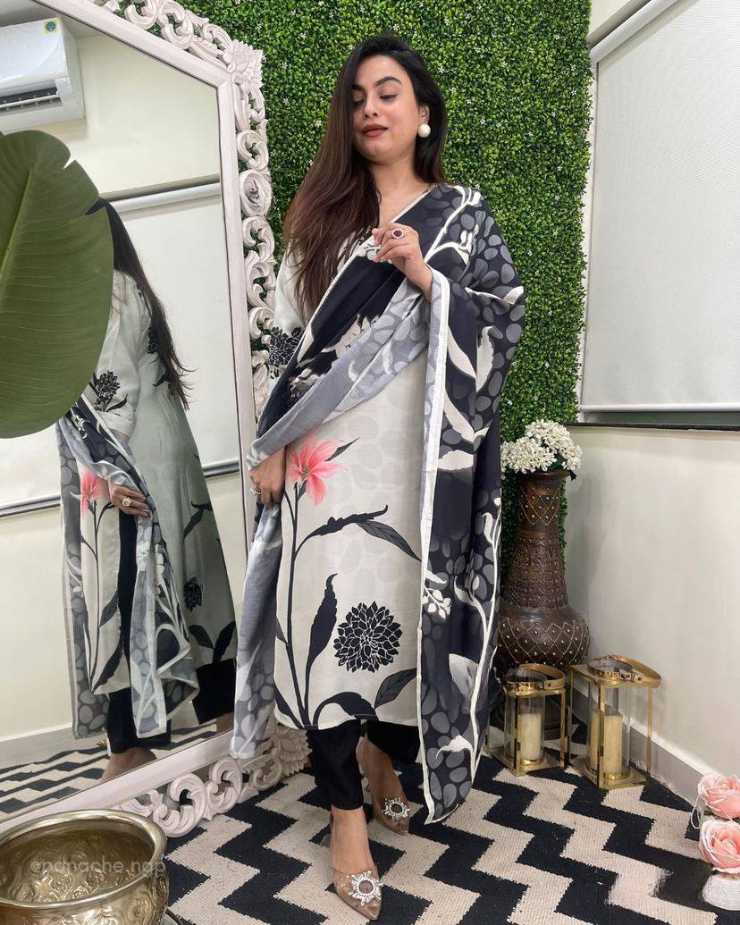 Marvellous Pure Viscose Rayon Suit Set With Printed Design