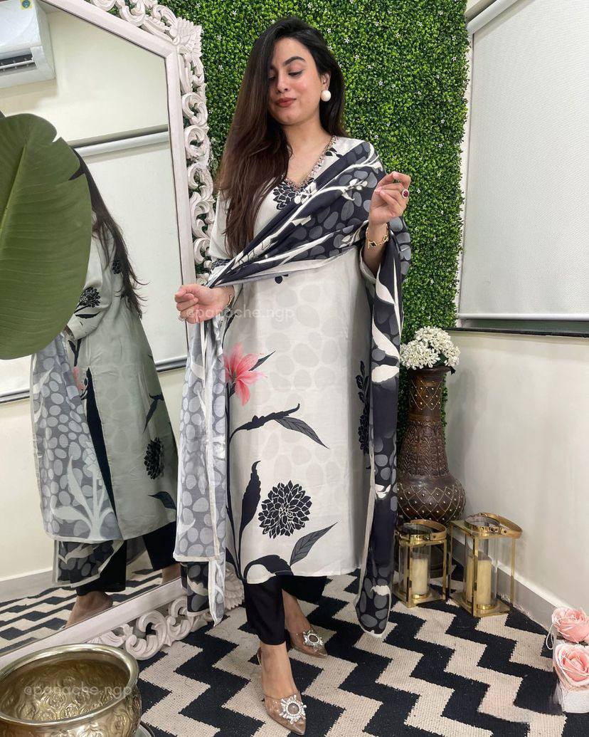 Marvellous Pure Viscose Rayon Suit Set With Printed Design