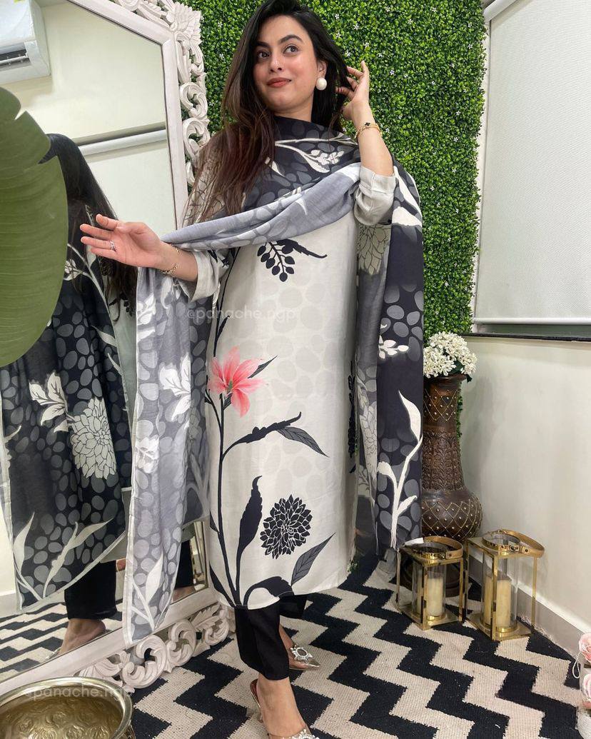 Marvellous Pure Viscose Rayon Suit Set With Printed Design