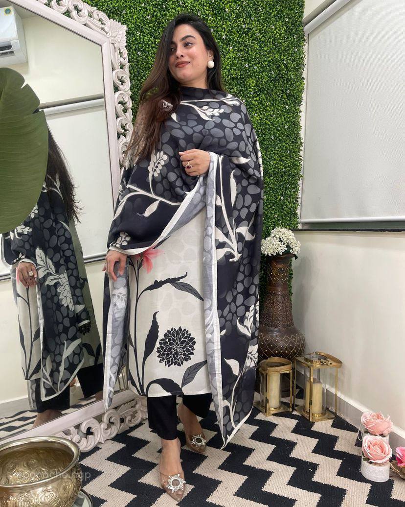 Marvellous Pure Viscose Rayon Suit Set With Printed Design