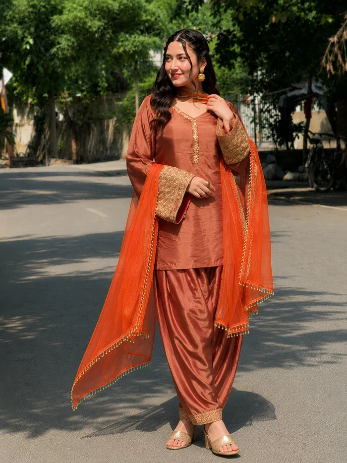Amani Rust Embroidered Suit Set