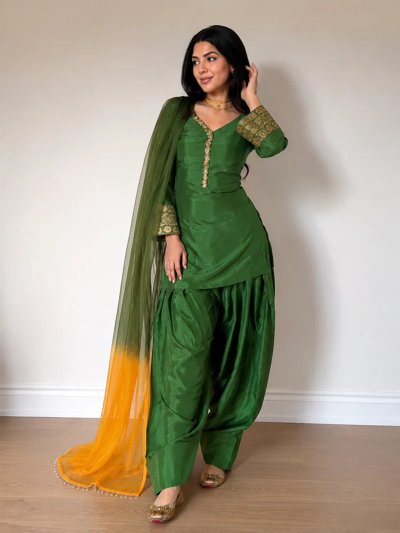 Amani Green Embroidered Suit Set