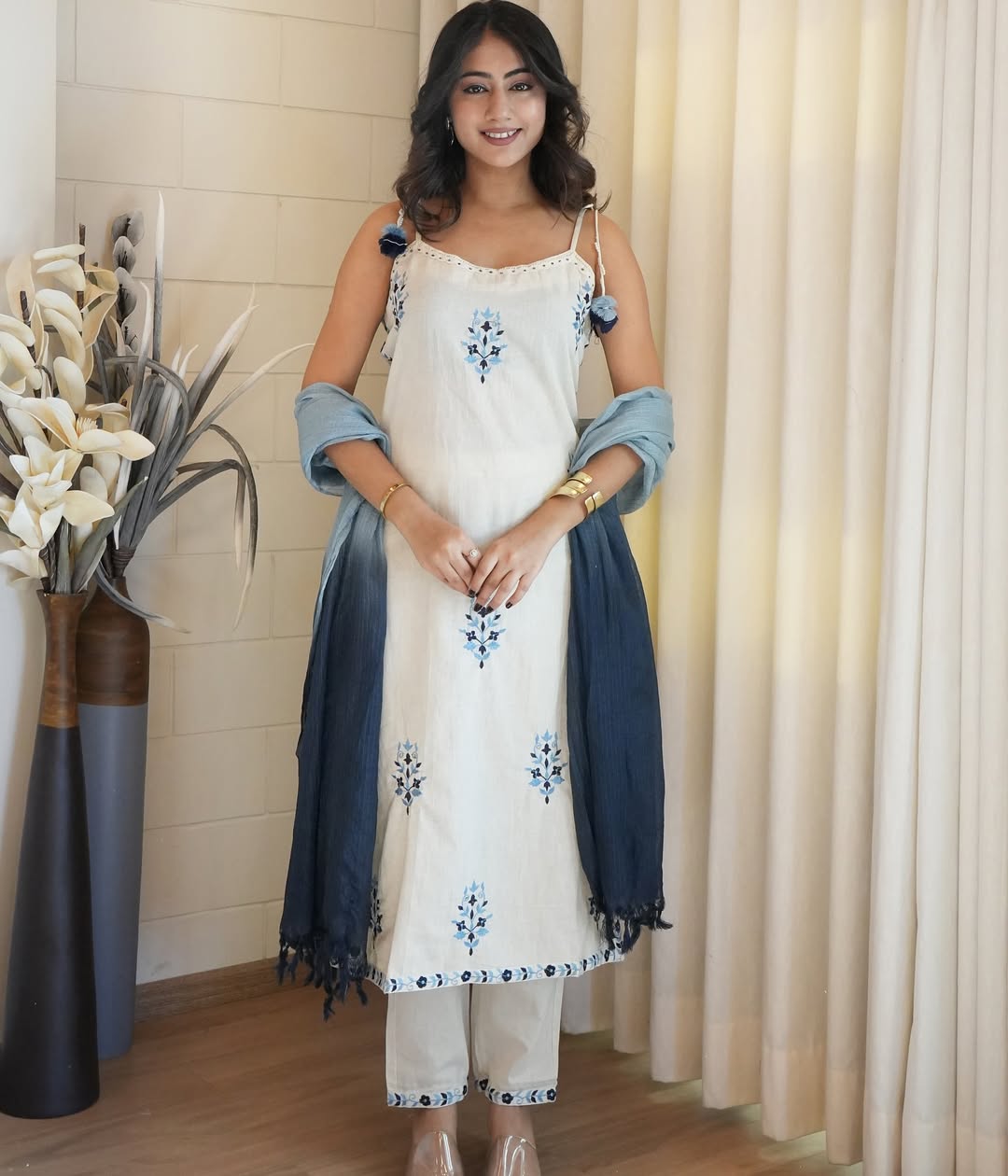 Azure Flora Embroidered Suit Set