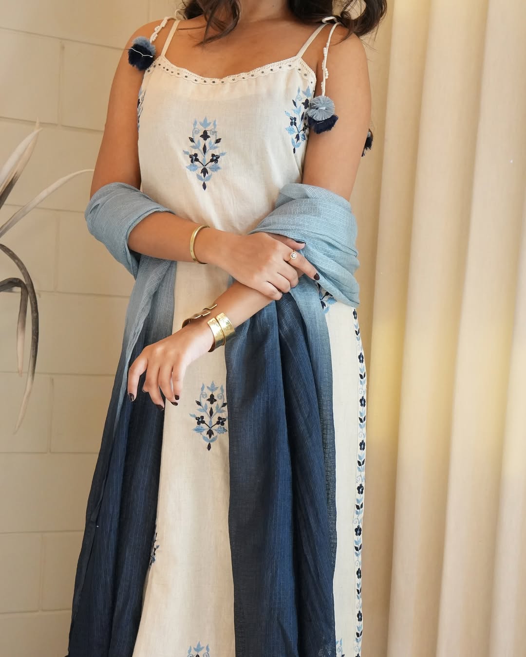 Azure Flora Embroidered Suit Set