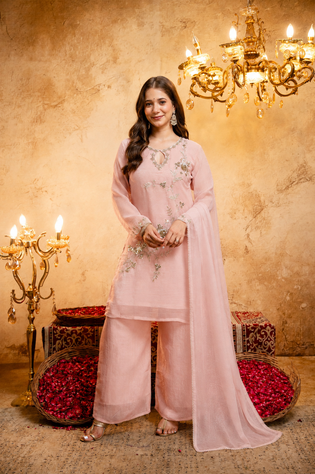 Ahilya Baby Pink Keyhole Embroidered Kurta Suit Set