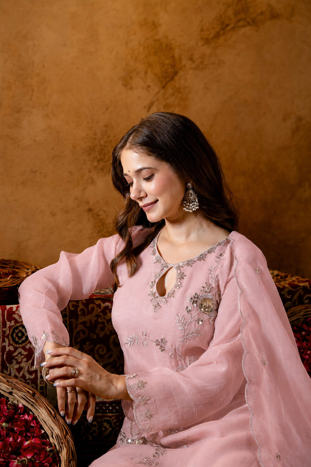Ahilya Baby Pink Keyhole Embroidered Kurta Suit Set