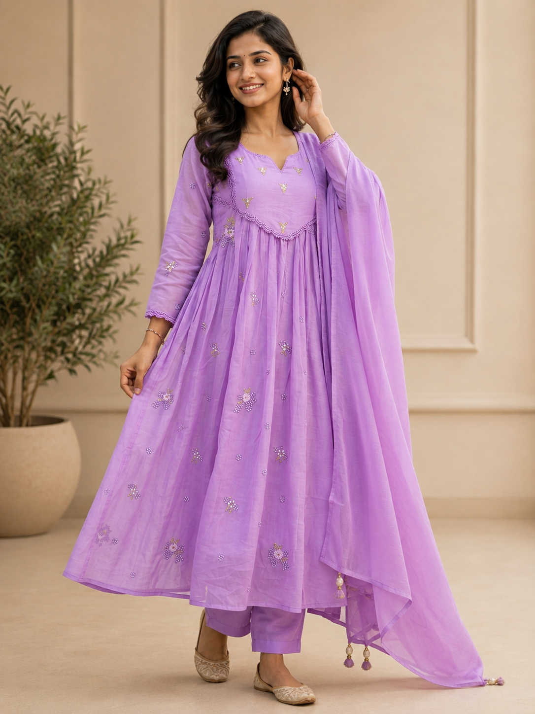 Amara Lavender Bloom Embroidered Suit Set