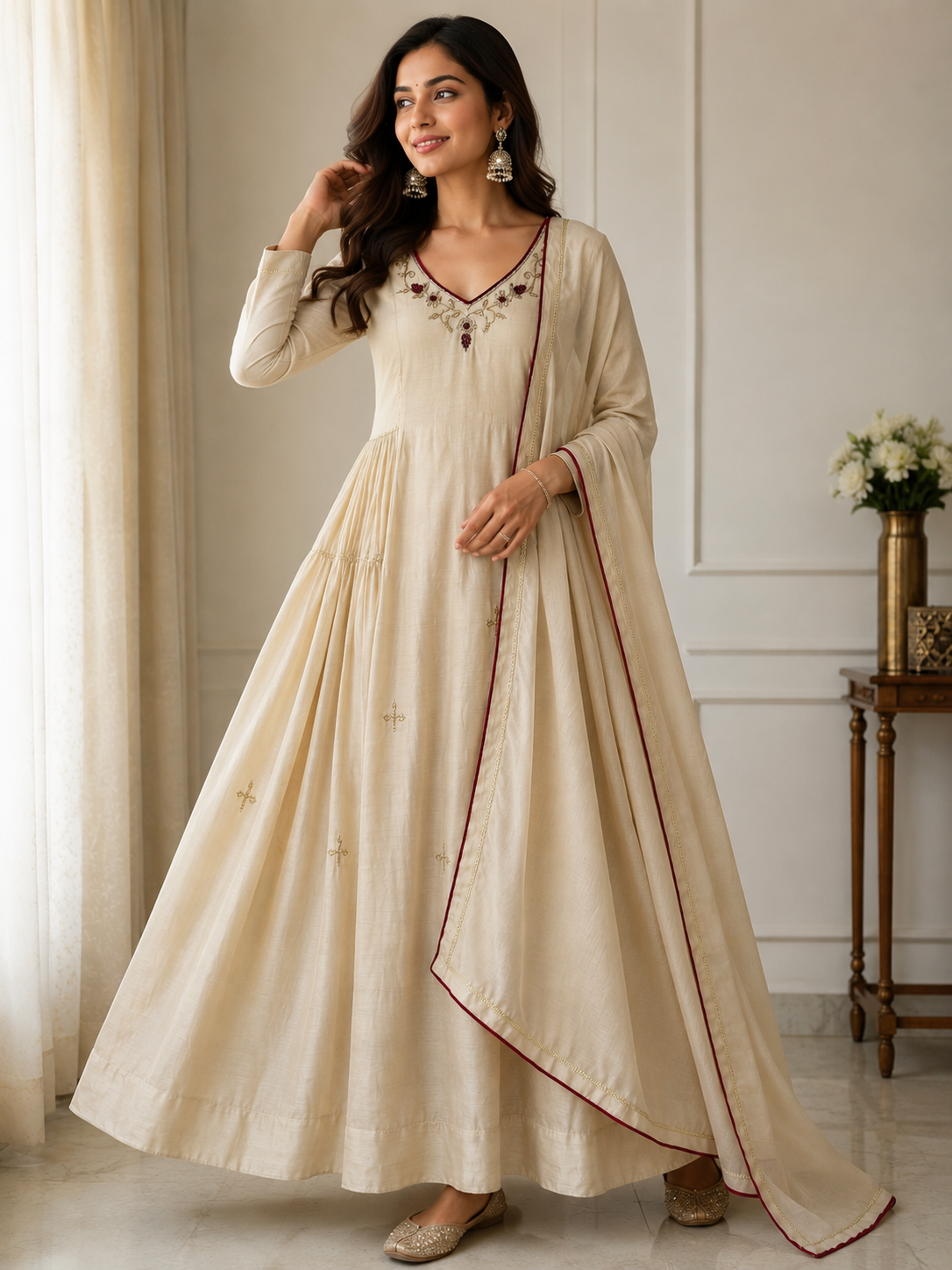Royal Sand Gold Embroidered Anarkali Suit Set