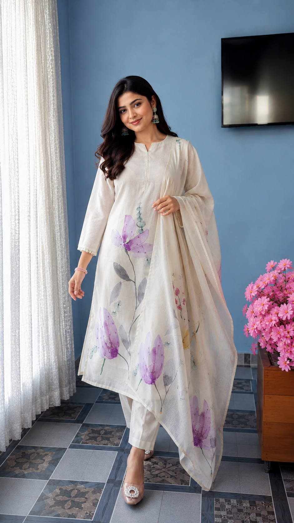 Very Lovely Pure Linen Floral Suit Set