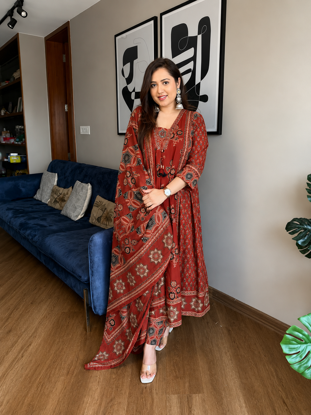 Very Glamorous Pure Mul Cotton Ajrakh Print suit Set