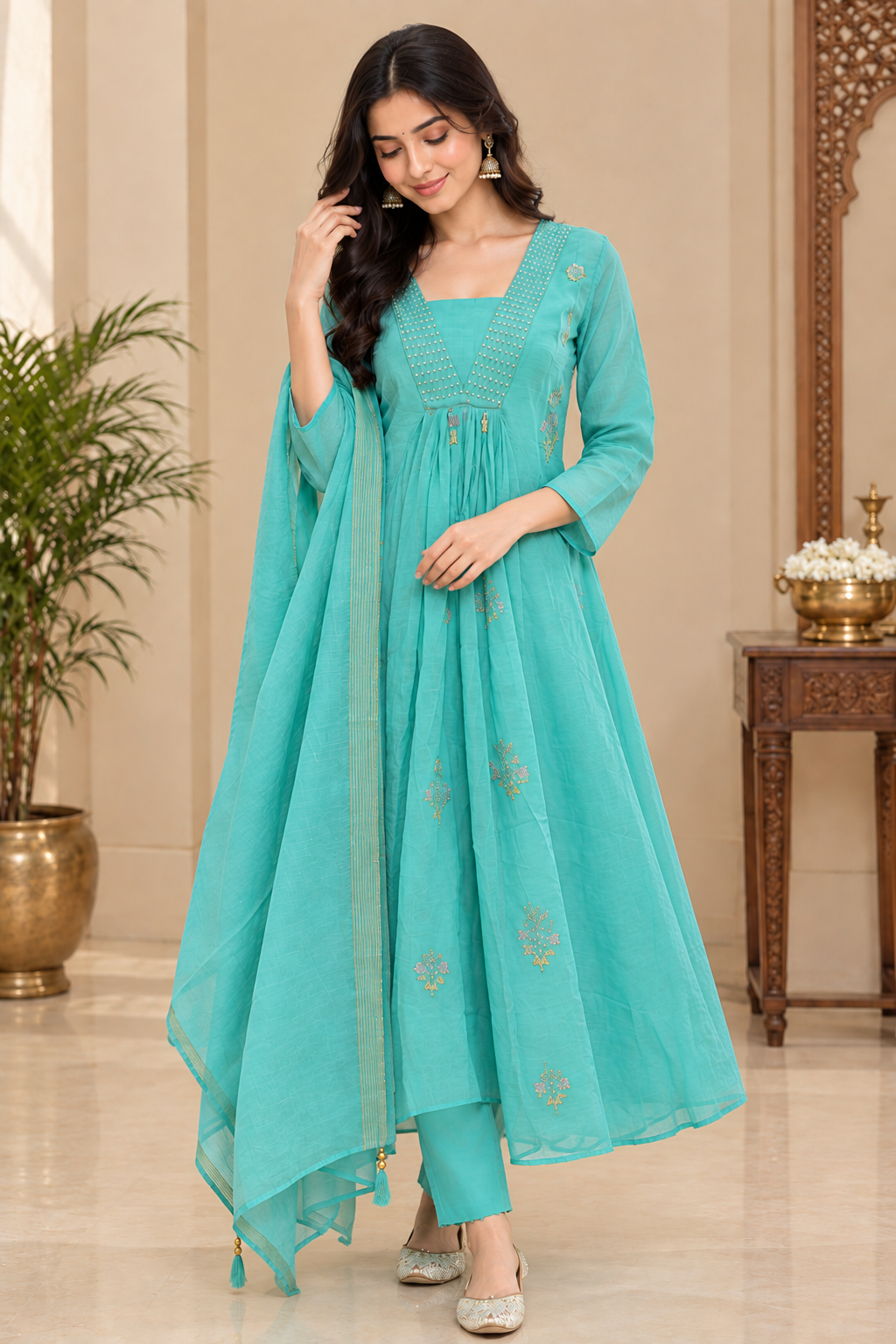 Elara Aqua Royale Anarkali Suit Set