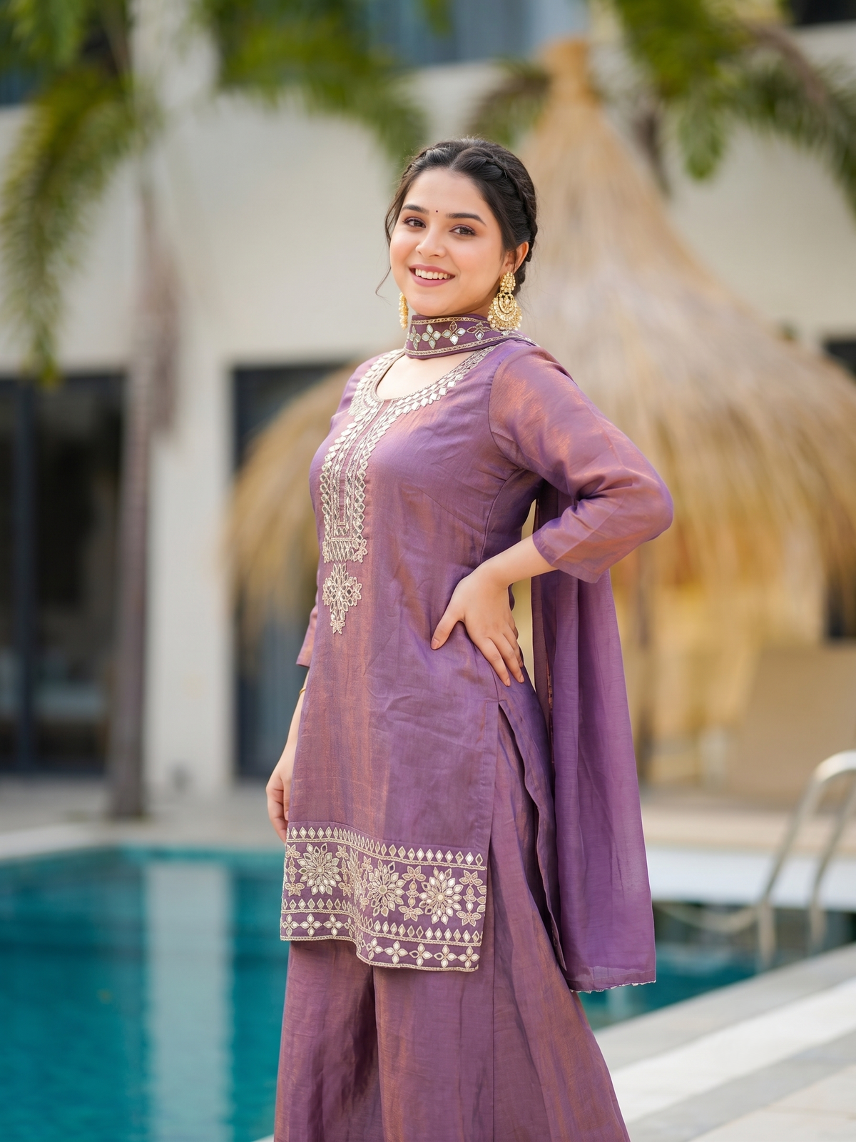 Tara Lavender Mirror Work Sharara Set