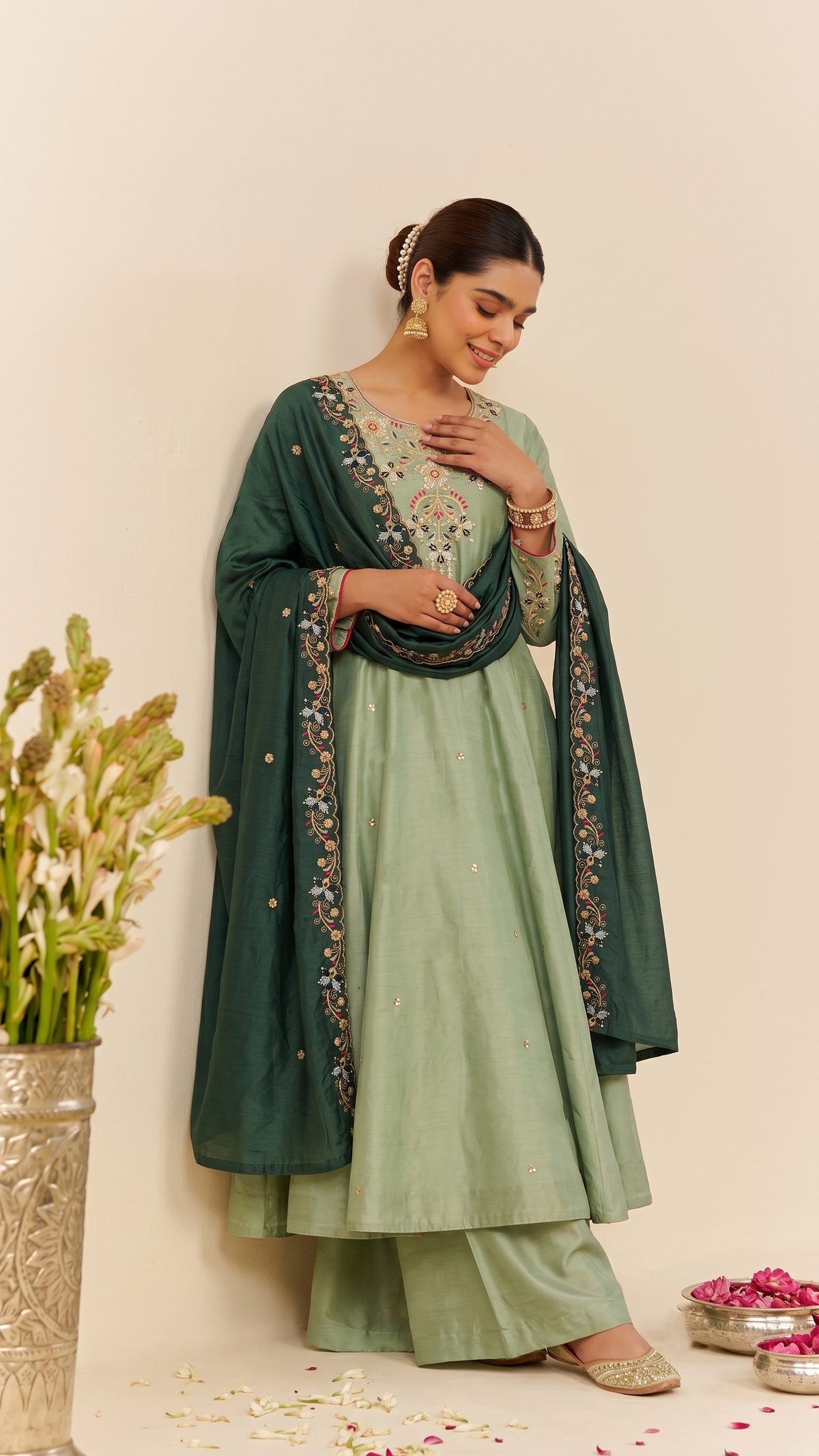 Lavanya Soft Parrot Thread Embroidered Anarkali Suit Set