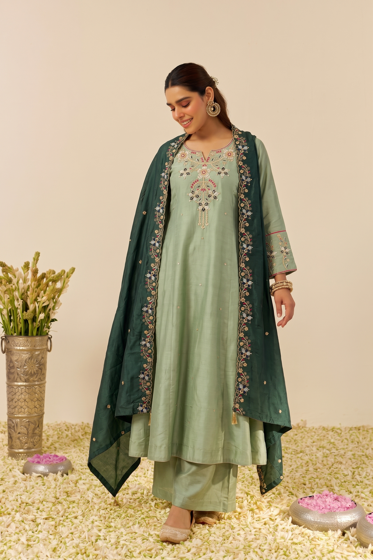 Lavanya Soft Parrot Thread Embroidered Anarkali Suit Set