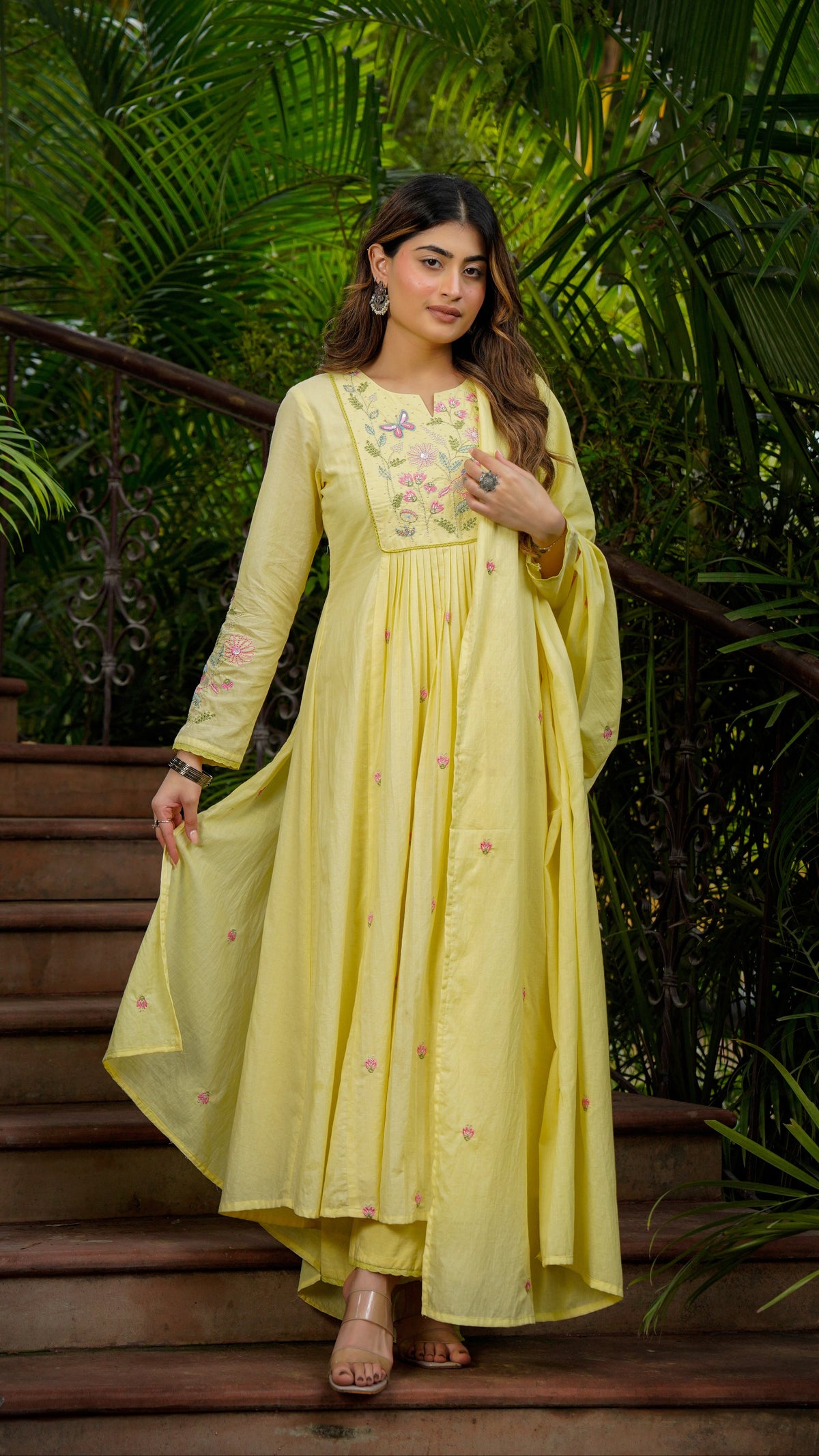 Sunshine Yellow Embroidered Anarkali Suit Set