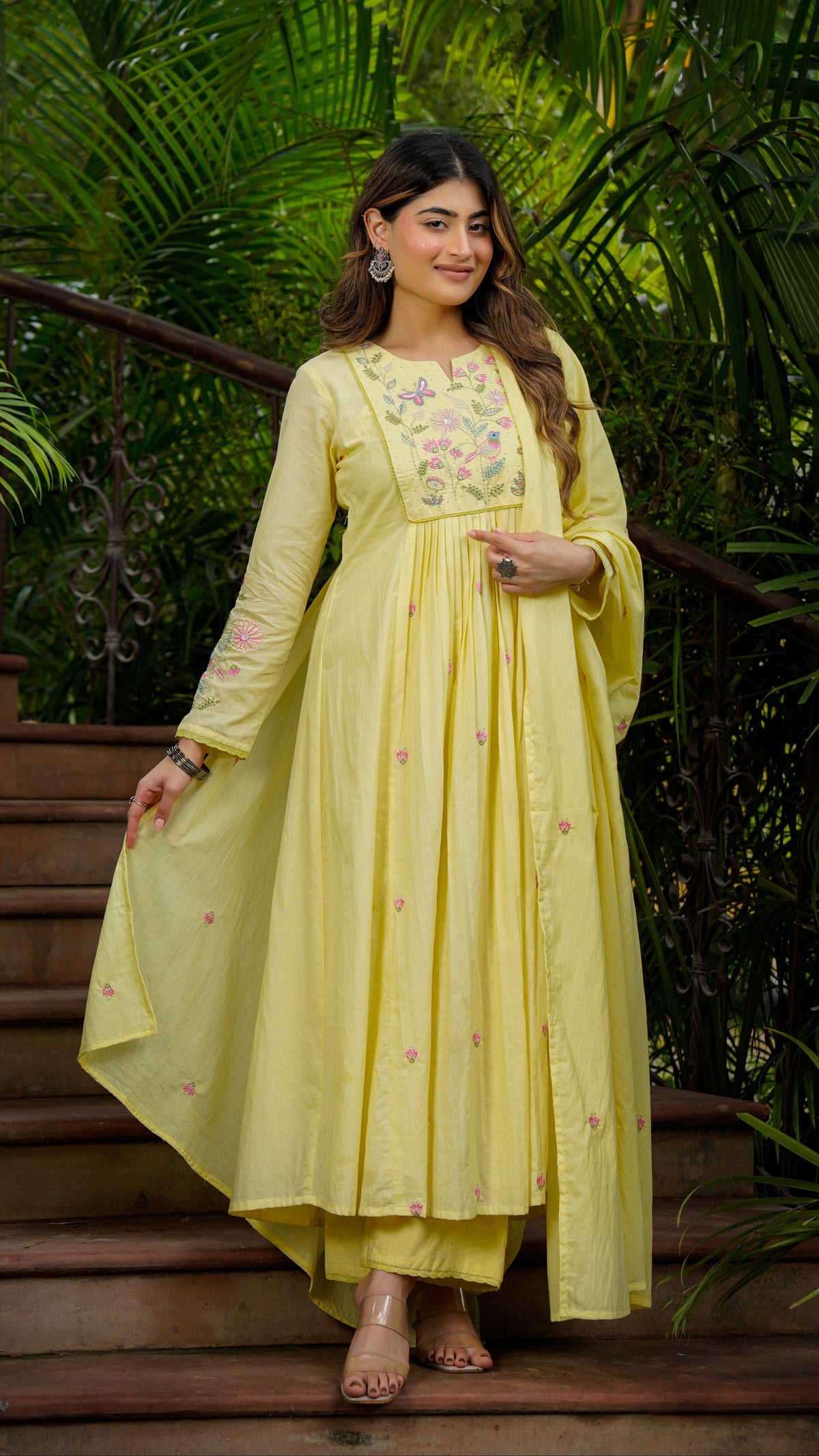 Sunshine Yellow Embroidered Anarkali Suit Set