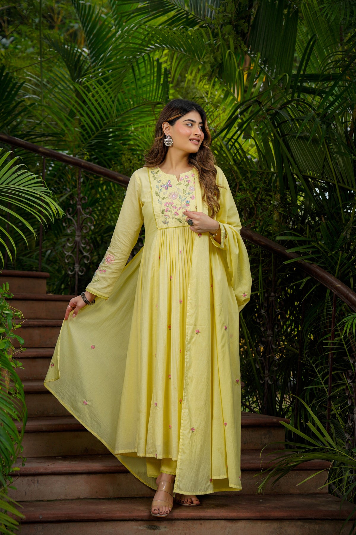 Sunshine Yellow Embroidered Anarkali Suit Set