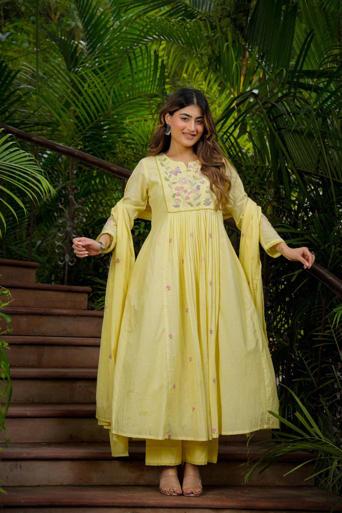 Sunshine Yellow Embroidered Anarkali Suit Set