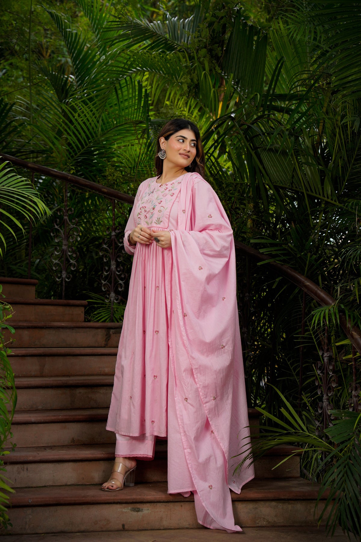 Stunning Pink Embroidered Anarkali Suit Set
