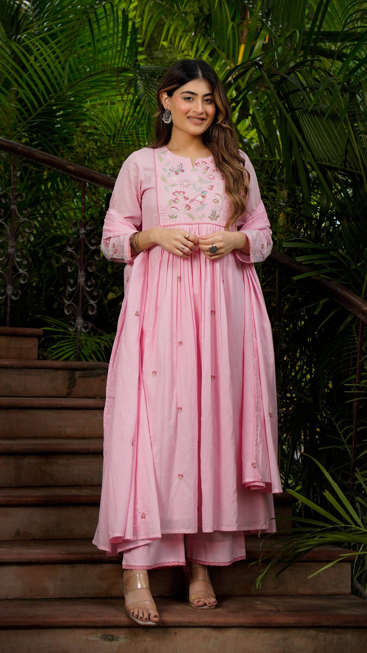 Stunning Pink Embroidered Anarkali Suit Set