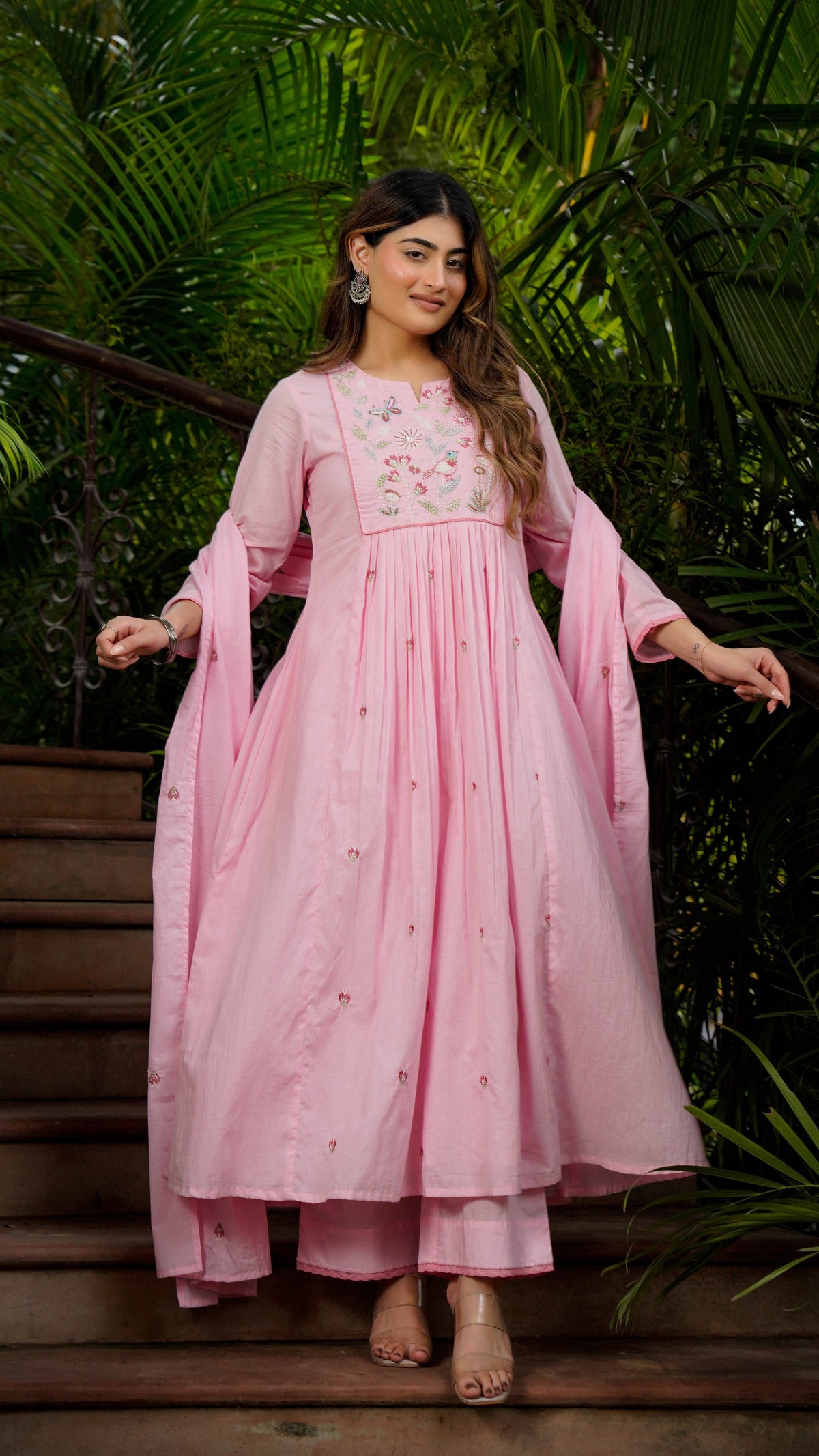 Stunning Pink Embroidered Anarkali Suit Set