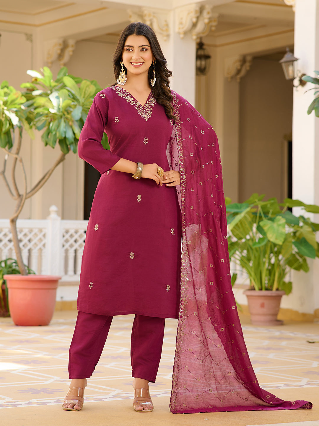 Majesty Purple Beautiful Chanderi Silk Kurta Set