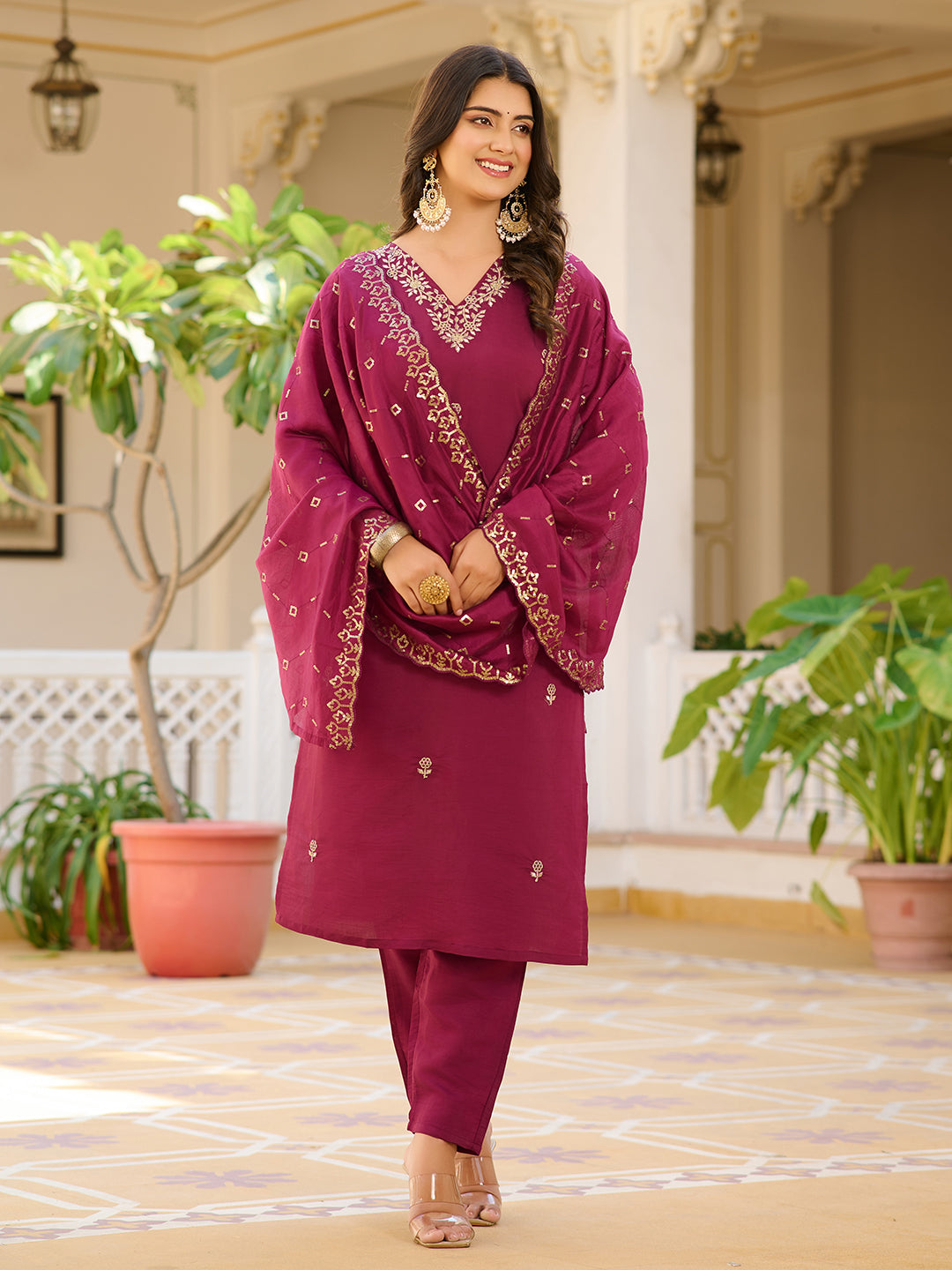 Majesty Purple Beautiful Chanderi Silk Kurta Set