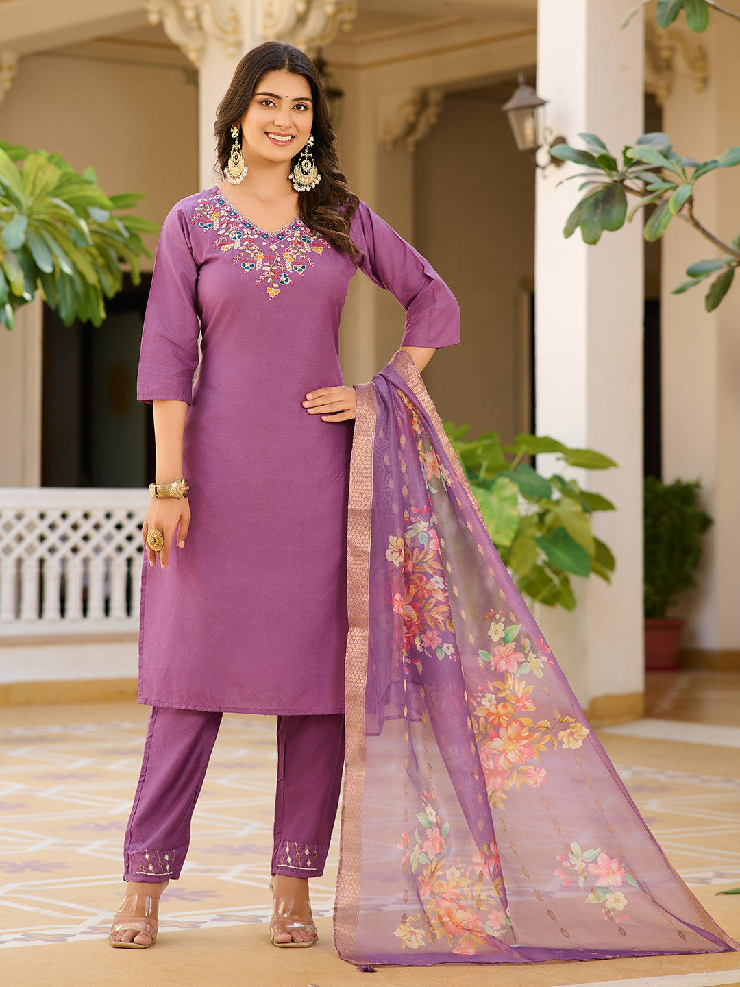 Beauteous Lavender Shimmer Heavy Handwork Kurta Suit Set